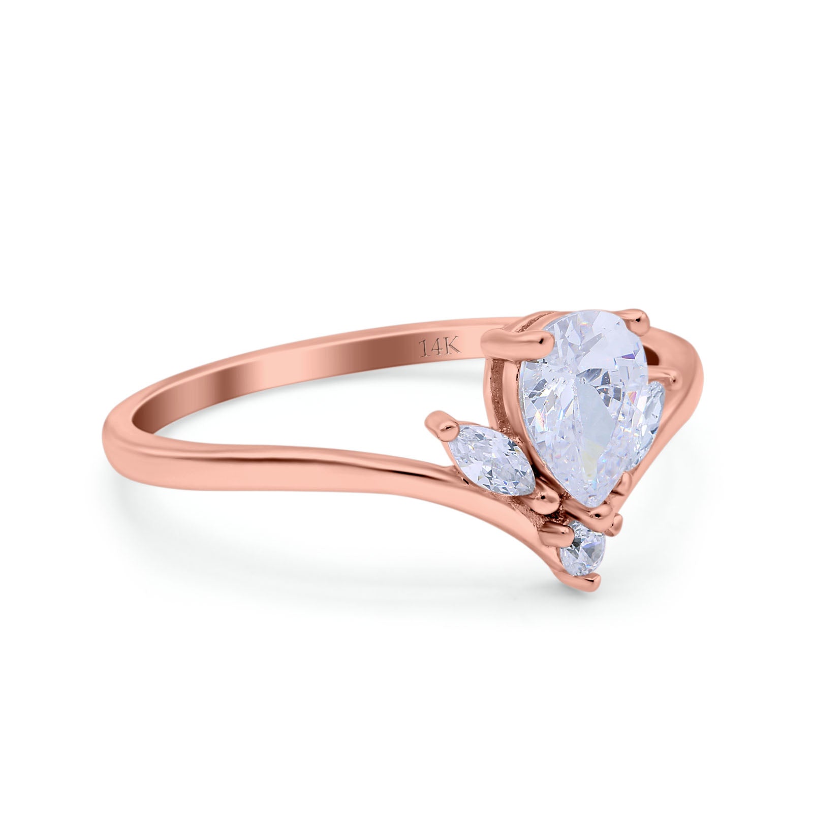 14K Rose Gold Teardrop Pear Art Deco Engagement Ring Marquise Simulated Cubic Zirconia Size-7