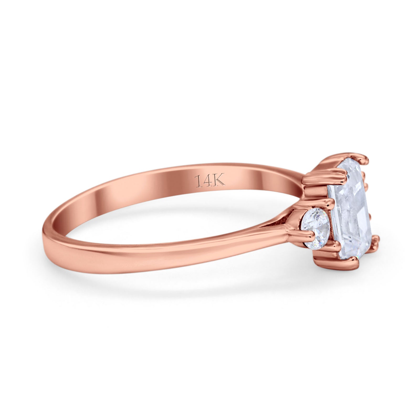 14K Rose Gold Emerald Cut Wedding Engagement Ring Simulated CZ Size-7