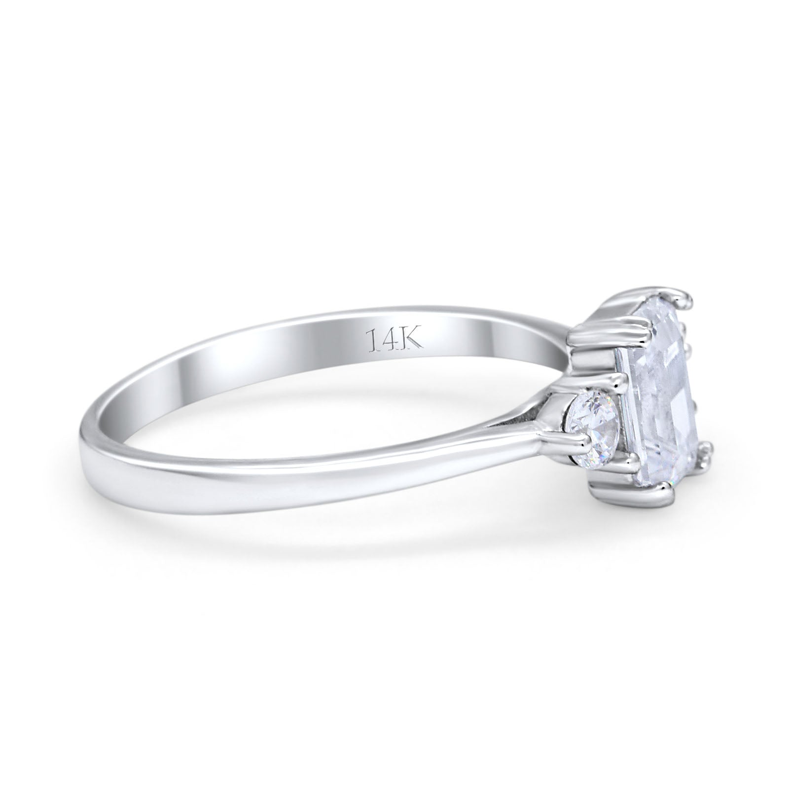 14K White Gold Emerald Cut Wedding Engagement Ring Simulated CZ Size-7