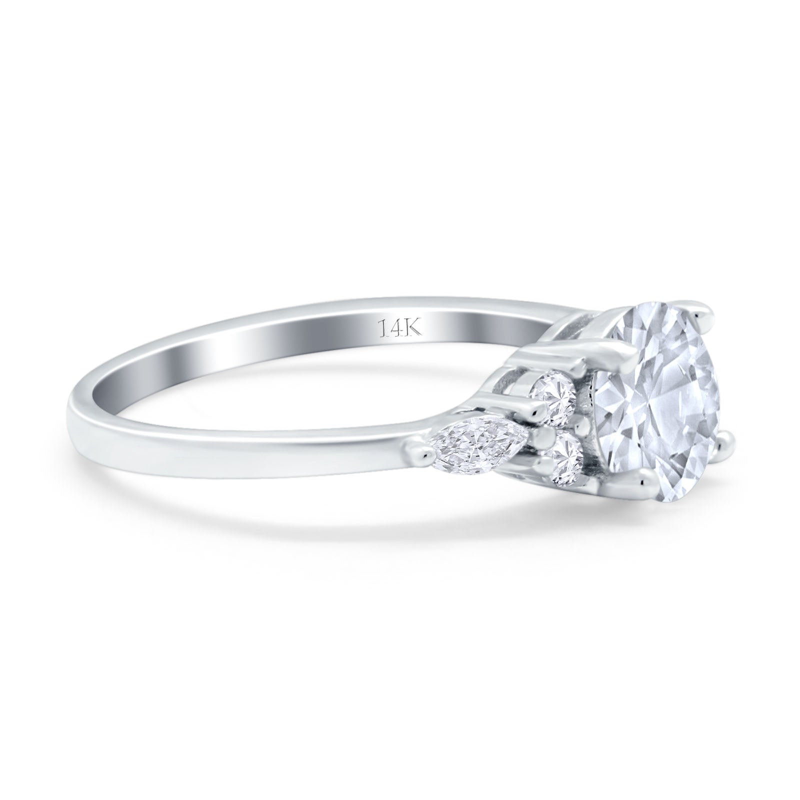 14K White Gold Art Deco Engagement Ring Round Simulated Cubic Zirconia Size-7
