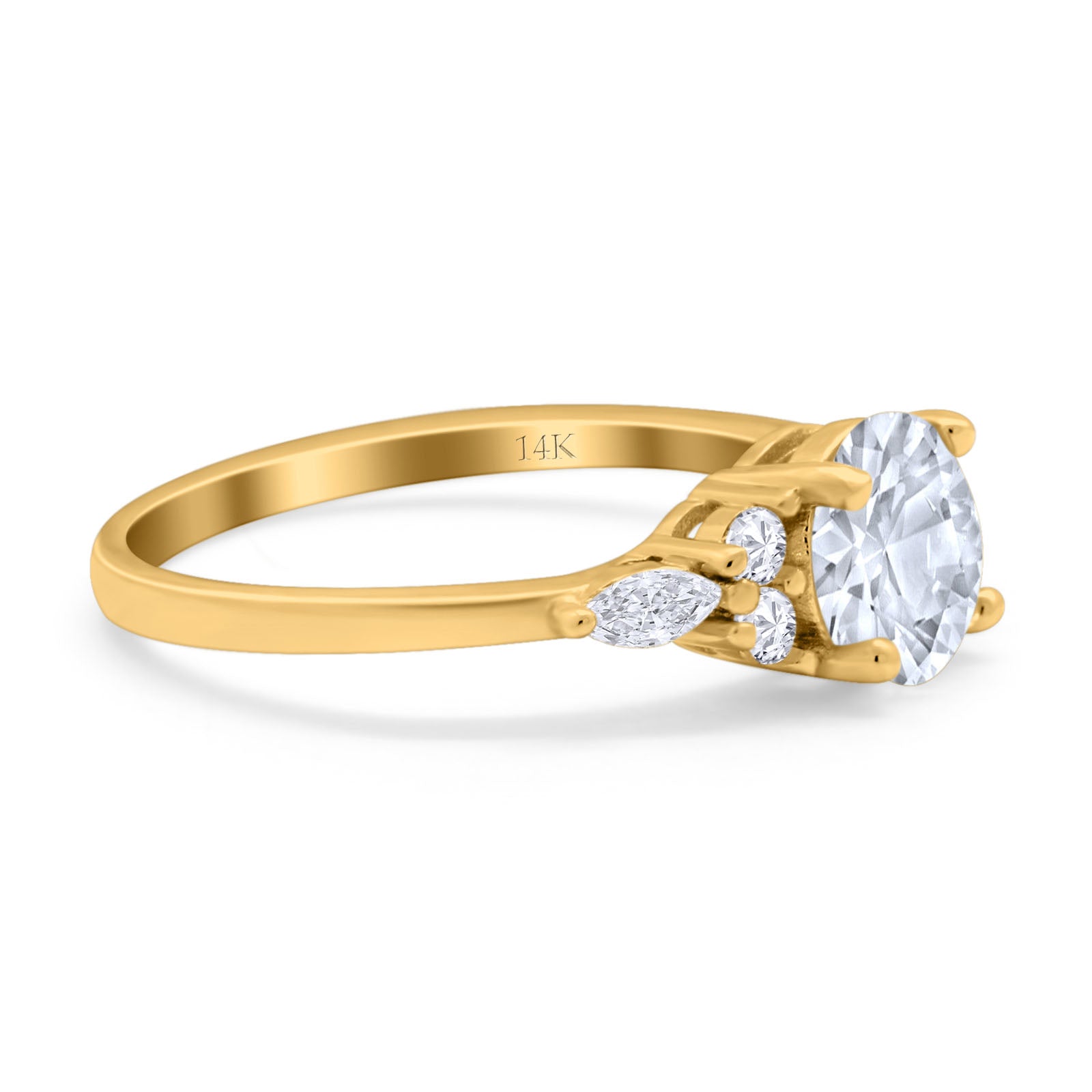14K Yellow Gold Art Deco Engagement Ring Round Simulated Cubic Zirconia Size-7