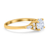 14K Yellow Gold Art Deco Engagement Ring Round Simulated Cubic Zirconia Size-7