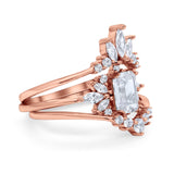14K Rose Gold Emerald Cut Trio Set Engagement Rings Three Piece Bridal Set Marquise Round Simulated Cubic Zirconia
