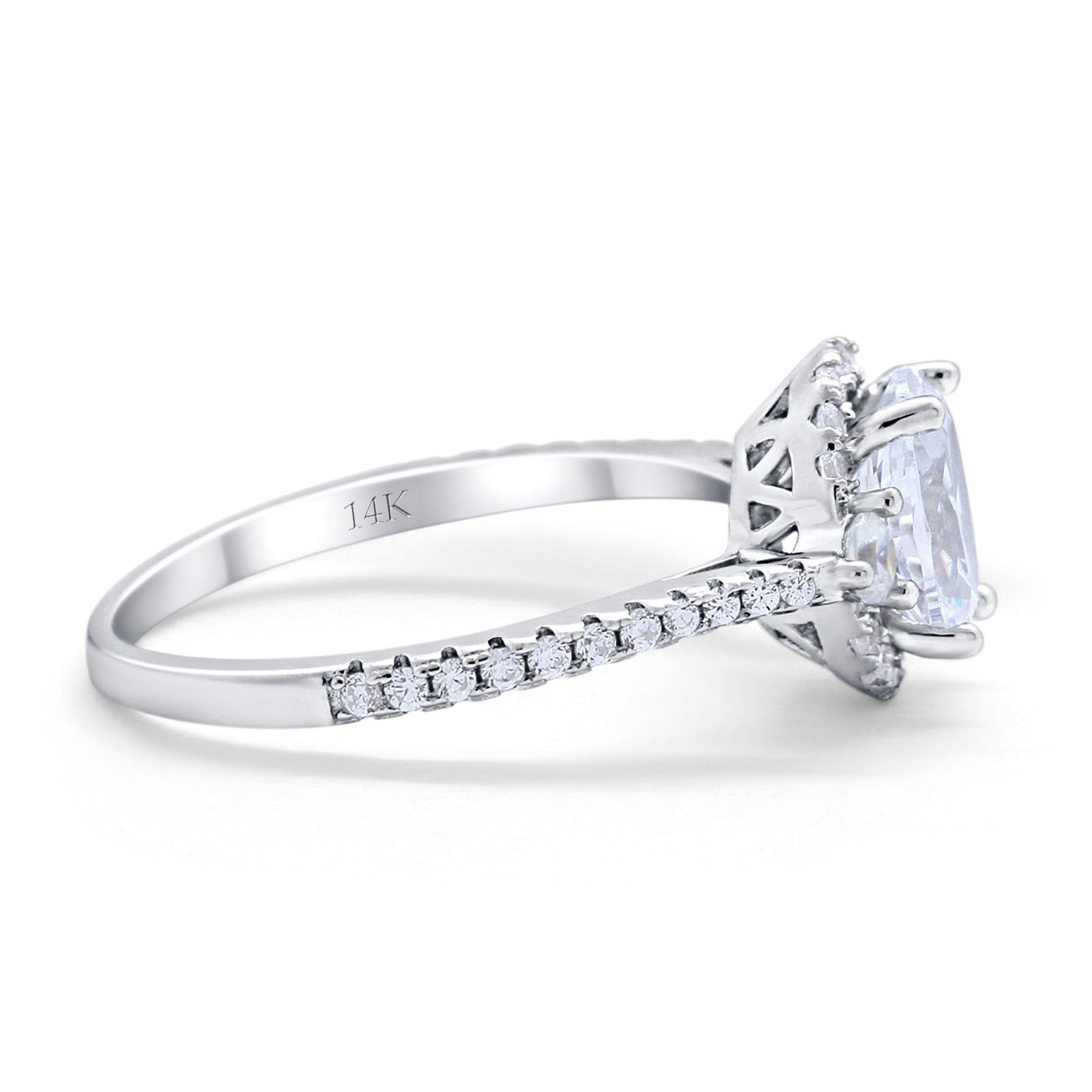 14K White Gold Oval Engagement Ring Round Simulated Cubic Zirconia