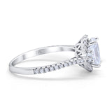 14K White Gold Oval Engagement Ring Round Simulated Cubic Zirconia