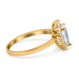 14K Yellow Gold Teardrop Engagement Ring Round Simulated Cubic Zirconia Size-7