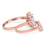 14K Rose Gold Teardrop Two Piece Art Deco Simulated CZ Wedding Ring Curved Band Size-7