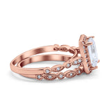 14K Rose Gold Emerald Cut Bridal Set Ring Band Engagement Two Piece Simulated CZ Size-7