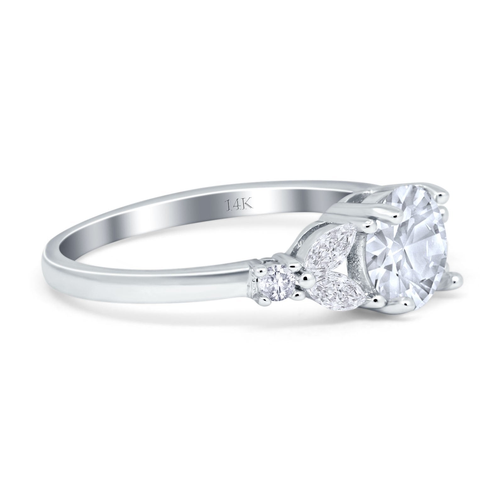 14K White Gold Art Deco Vintage Style Wedding Engagement Ring Round Marquise Simulated CZ Size-7