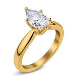 14K Yellow Gold Solitaire Teardrop Simulated Cubic Zirconia Wedding Ring
