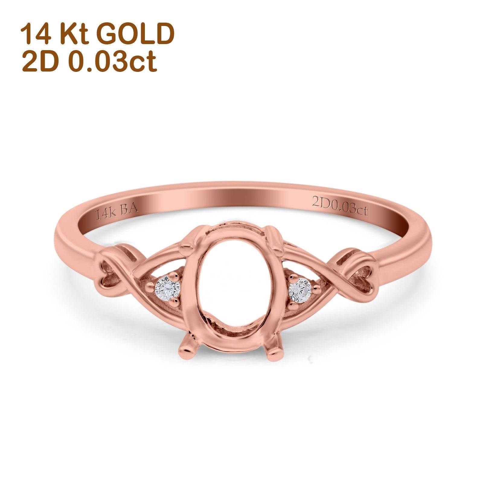 14K Rose Gold 0.03ct Oval 8mmx6mm G SI Semi Mount Diamond Engagement Wedding Ring