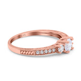 14K Rose Gold Round Three Stone Bridal Wedding Engagement Ring Simulated CZ Size-7