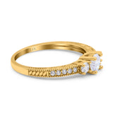 14K Yellow Gold Round Three Stone Bridal Wedding Engagement Ring Simulated CZ Size-7