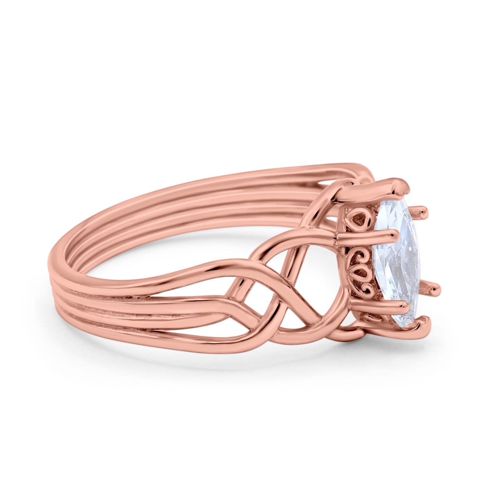 14K Rose Gold Marquise Art Deco Crisscross Bridal Wedding Engagement Ring Simulated CZ Size-7