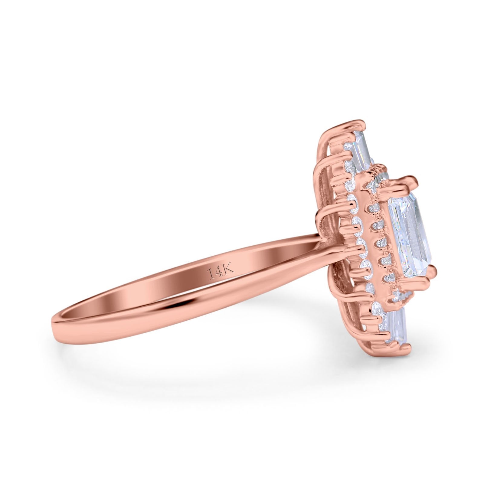 14K Rose Gold Emerald Cut Vintage Wedding Ring Simulated Cubic Zirconia Size-7