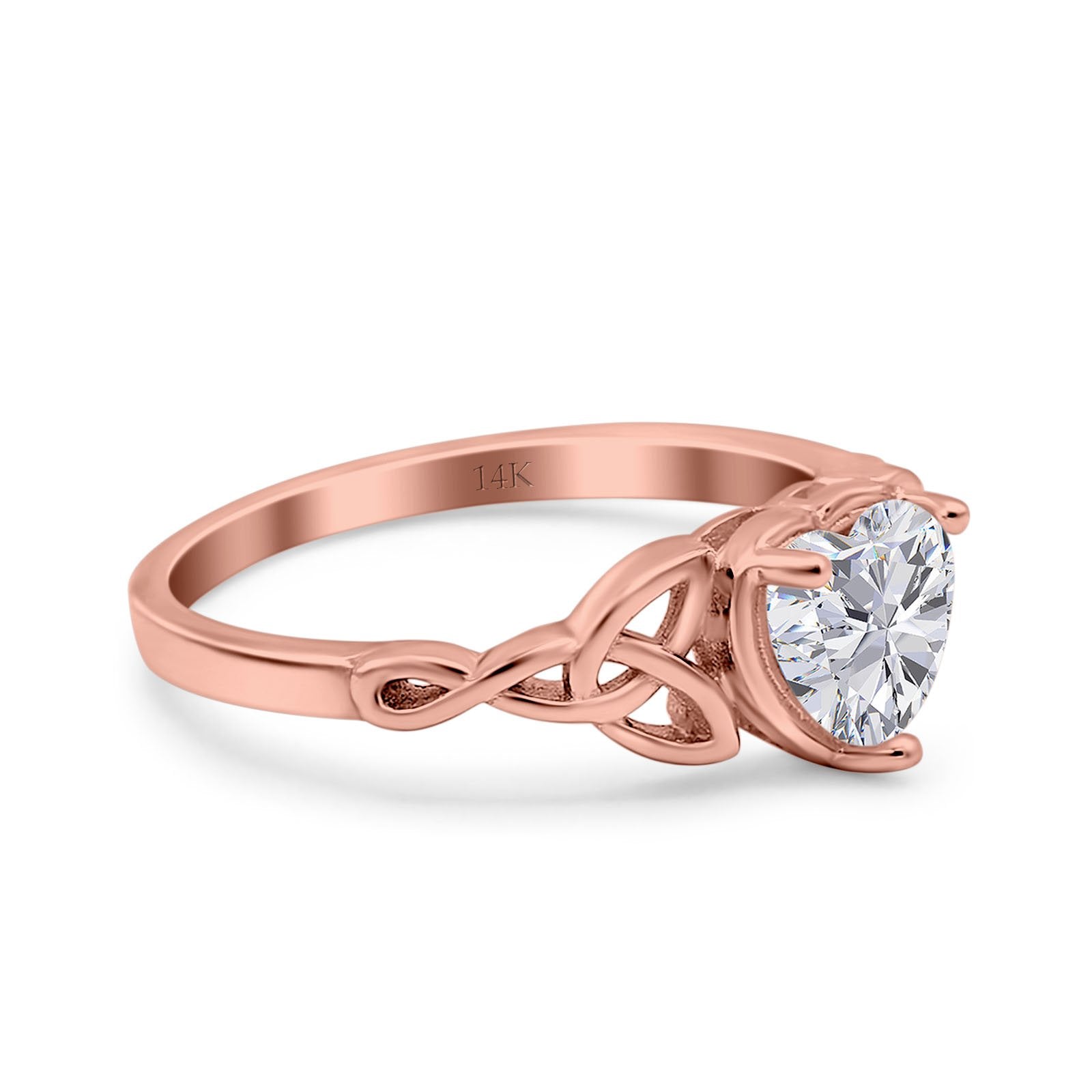 14K Rose Gold Heart Celtic Wedding Promise Ring Simulated Cubic Zirconia Size-7