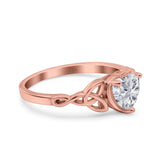 14K Rose Gold Heart Celtic Wedding Promise Ring Simulated Cubic Zirconia Size-7