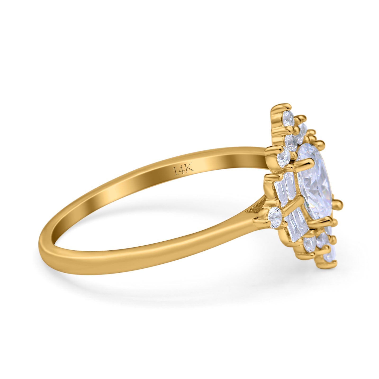 14K Yellow Gold Oval Cut Halo Vintage Bridal Wedding Engagement Ring Simulated CZ