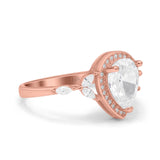 14K Rose Gold Teardrop Pear Art Deco Engagement Wedding Bridal Halo Ring Round Marquise Simulated CZ Size-7