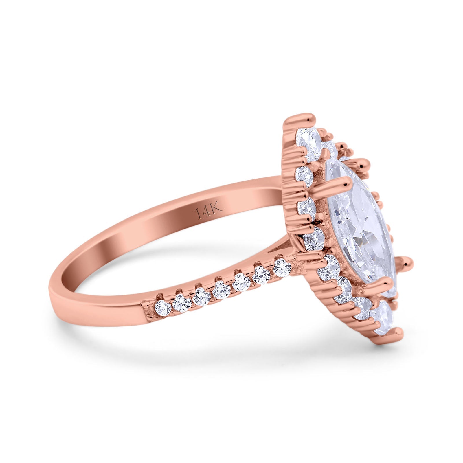 14K Rose Gold Halo Marquise Art Deco Bridal Wedding Engagement Ring Simulated CZ Size-7