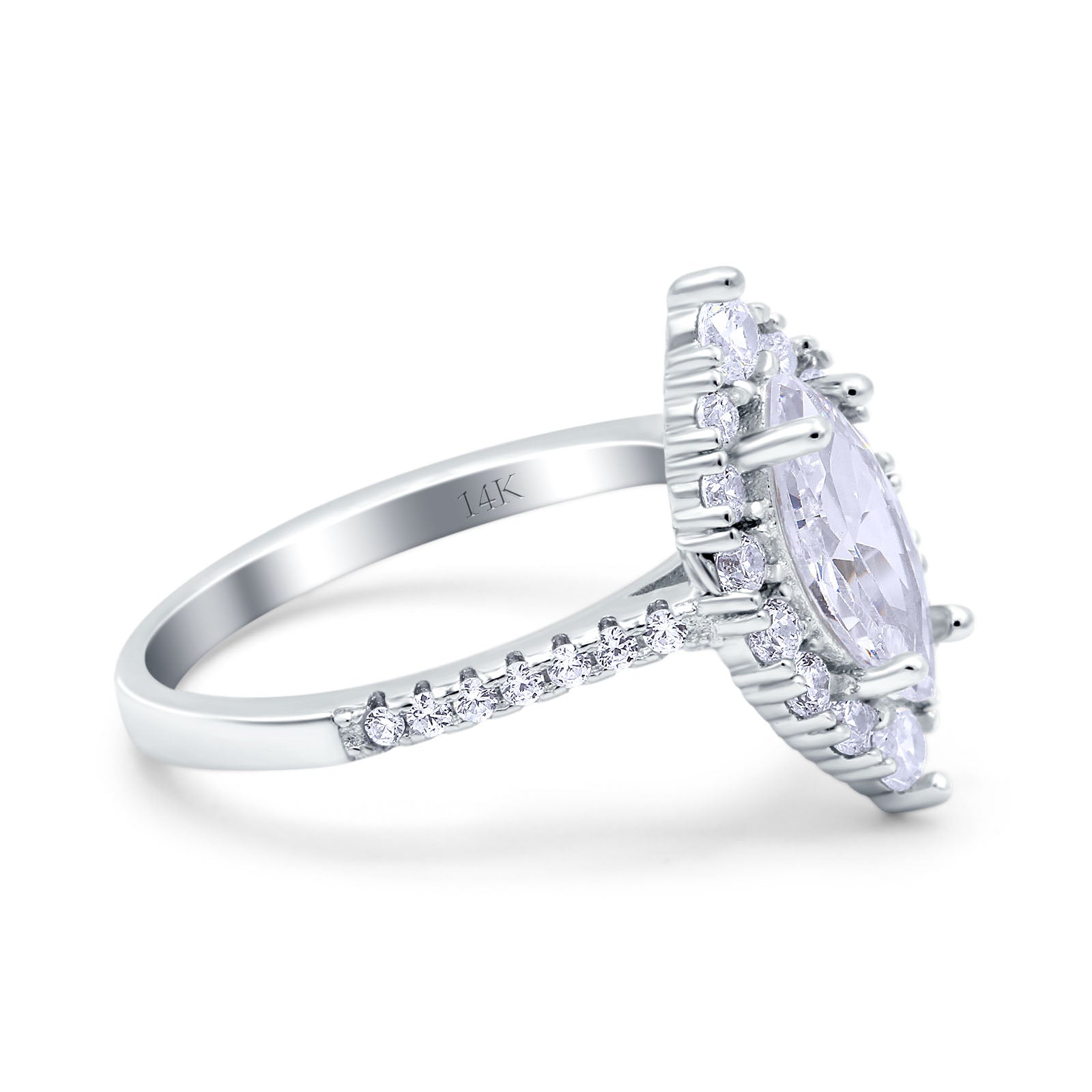 14K White Gold Halo Marquise Art Deco Bridal Wedding Engagement Ring Simulated CZ Size-7