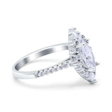 14K White Gold Halo Marquise Art Deco Bridal Wedding Engagement Ring Simulated CZ Size-7