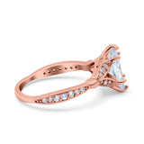14K Rose Gold Marquise Art Deco Engagement Wedding Bridal Ring Round Simulated Cubic Zirconia Size-7