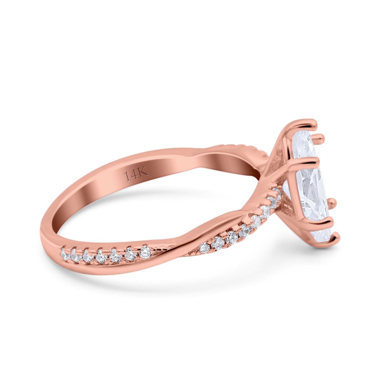 14K Rose Gold Infinity Twist Marquise Wedding Ring Simulated Cubic Zirconia Size-7