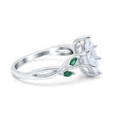 14K White Gold Infinity Twist Green Simulated Emerald Marquise Art Deco Engagement Wedding Bridal Ring Simulated CZ Size-7