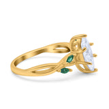 14K Yellow Gold Infinity Twist Green Simulated Emerald Marquise Art Deco Engagement Wedding Bridal Ring Simulated CZ Size-7
