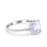 14K White Gold Emerald Cut Art Deco Engagement Ring Simulated Cubic Zirconia