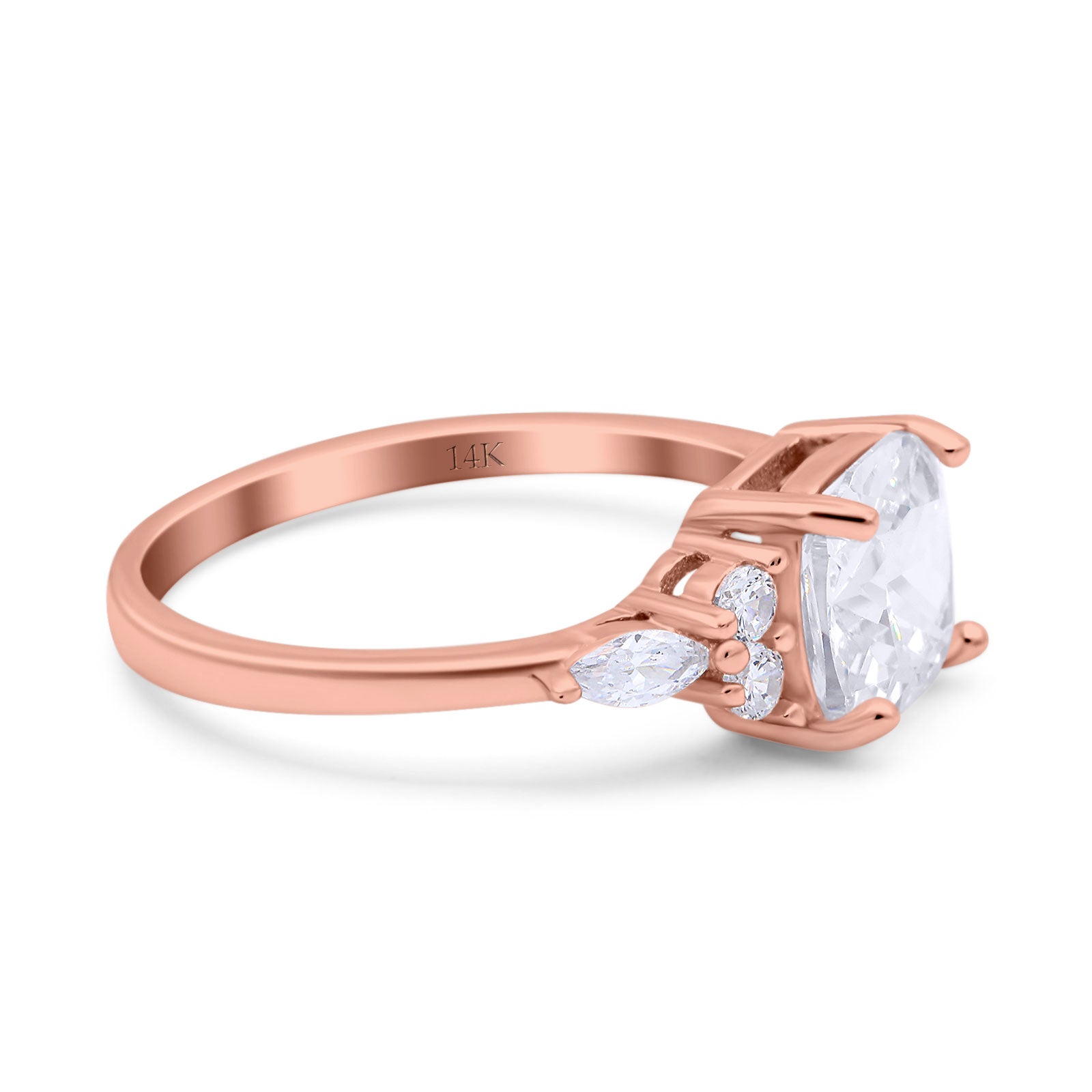 14K Rose Gold Cushion Cut Art Deco Bridal Wedding Engagement Ring Simulated CZ Size-7
