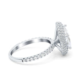 14K White Gold Teardrop Pear Art Deco Vintage Engagement Ring Simulated Cubic Zirconia Size-7