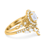 14K Yellow Gold Wedding Band Bridal Ring Oval Accent Vintage Simulated Cubic Zirconia Size-7
