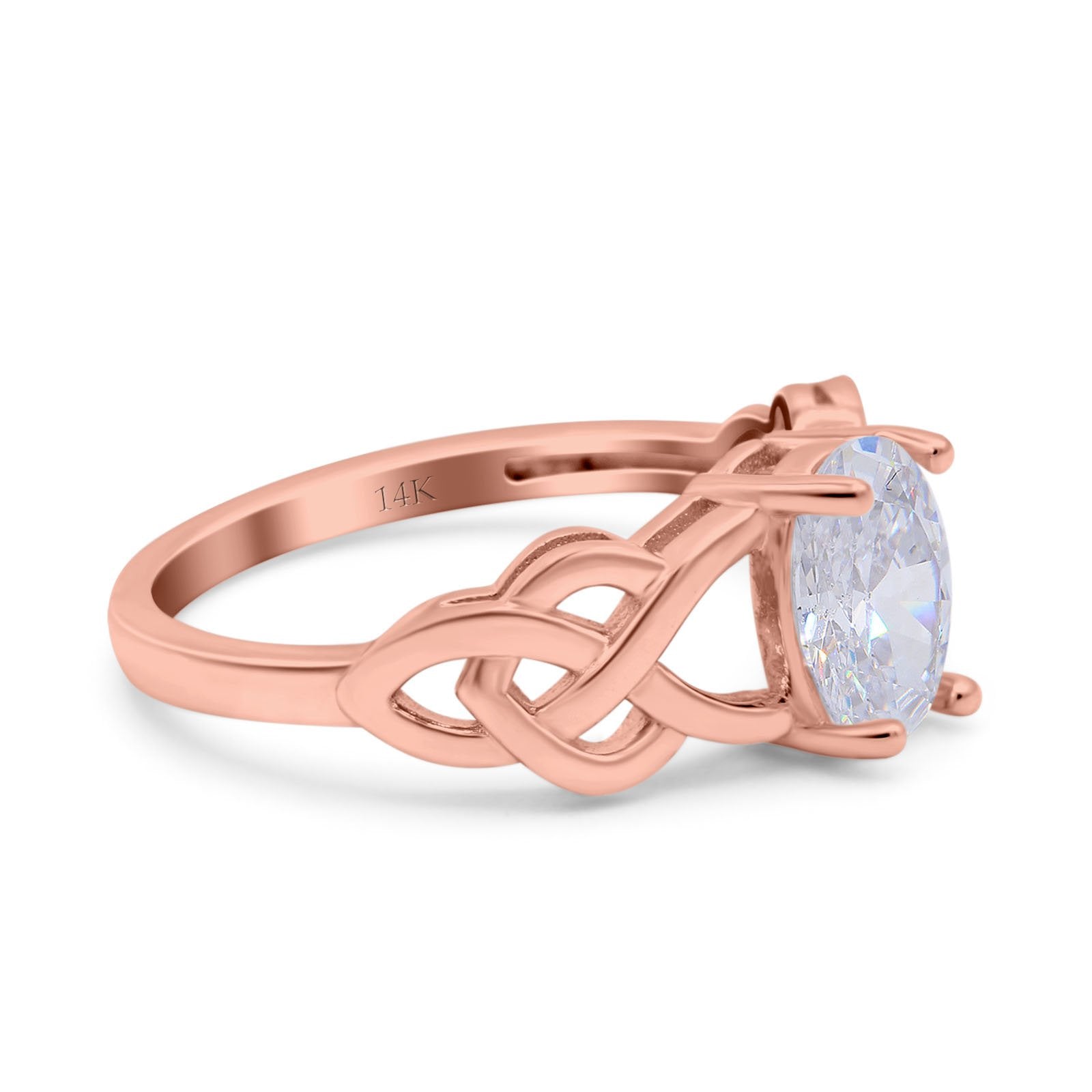 14K Rose Gold Oval Solitaire Celtic Wedding Engagement Ring Vintage Simulated Cubic Zirconia Size-7