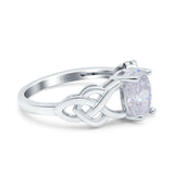 14K White Gold Oval Solitaire Celtic Wedding Engagement Ring Vintage Simulated Cubic Zirconia Size-7