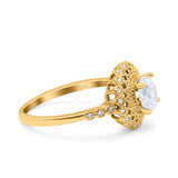 14K Yellow Gold Halo Art Deco Round Bridal Wedding Engagement Ring Simulated CZ Size-7