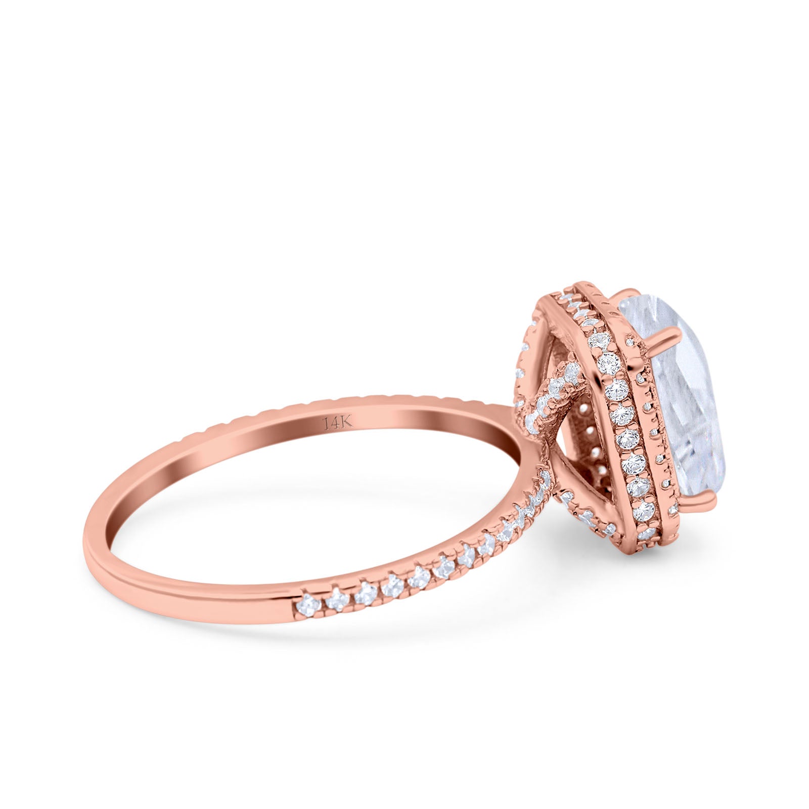 14K Rose Gold Emerald Cut Art Deco Bridal Wedding Engagement Ring Simulated CZ Size-7