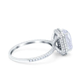 14K White Gold Emerald Cut Art Deco Bridal Wedding Engagement Ring Simulated CZ Size-7