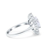 14K White Gold Art Deco Wedding Bridal Ring Baguette Round Simulated Cubic Zirconia