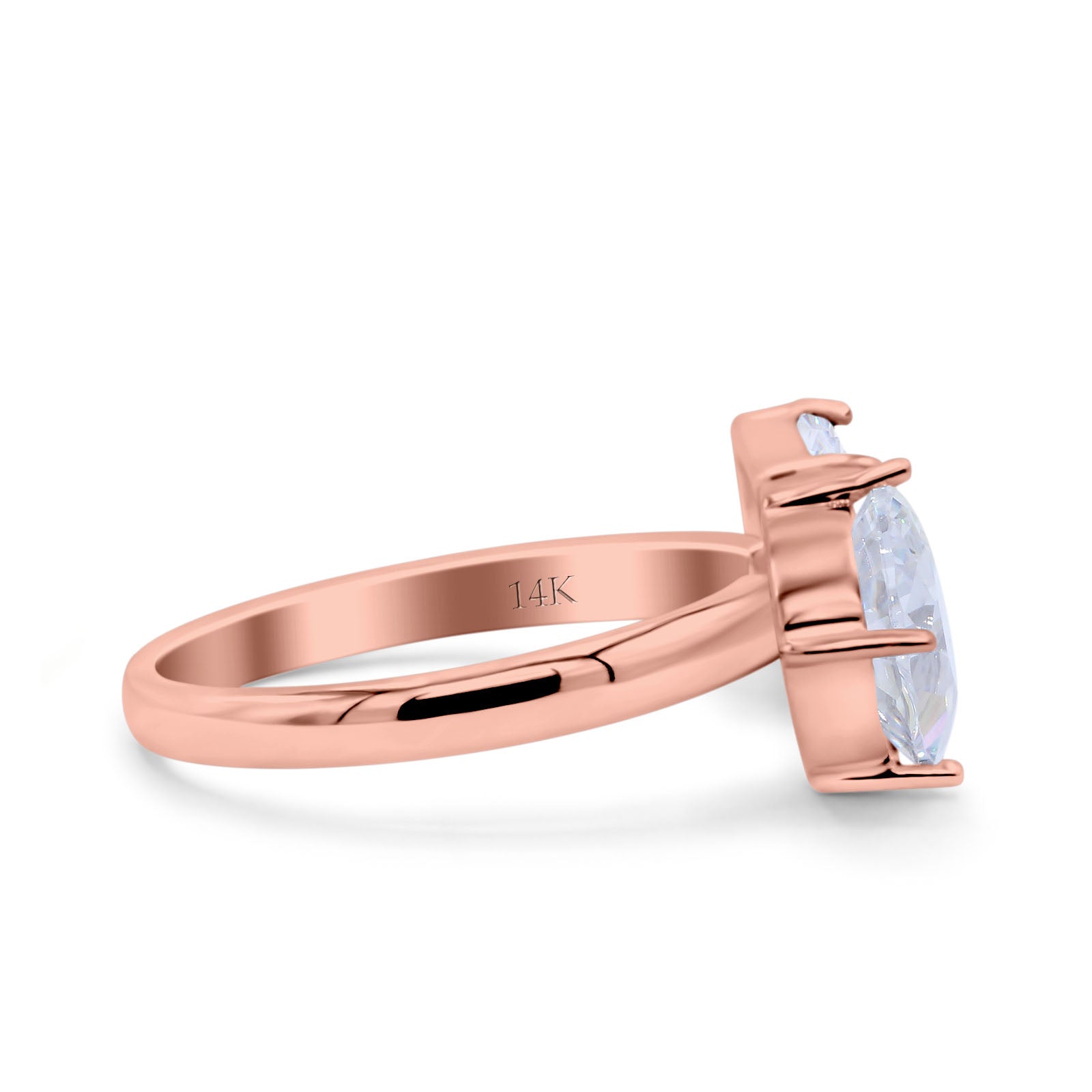 14K Rose Gold Open Teardrop Pear Emerald Cut Wedding Bridal Simulated Cubic Zirconia Cocktail Ring Size-7