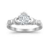 14K White Gold Irish Claddagh Heart Promise Ring Wedding Engagement Ring Round Simulated Cubic Zirconia