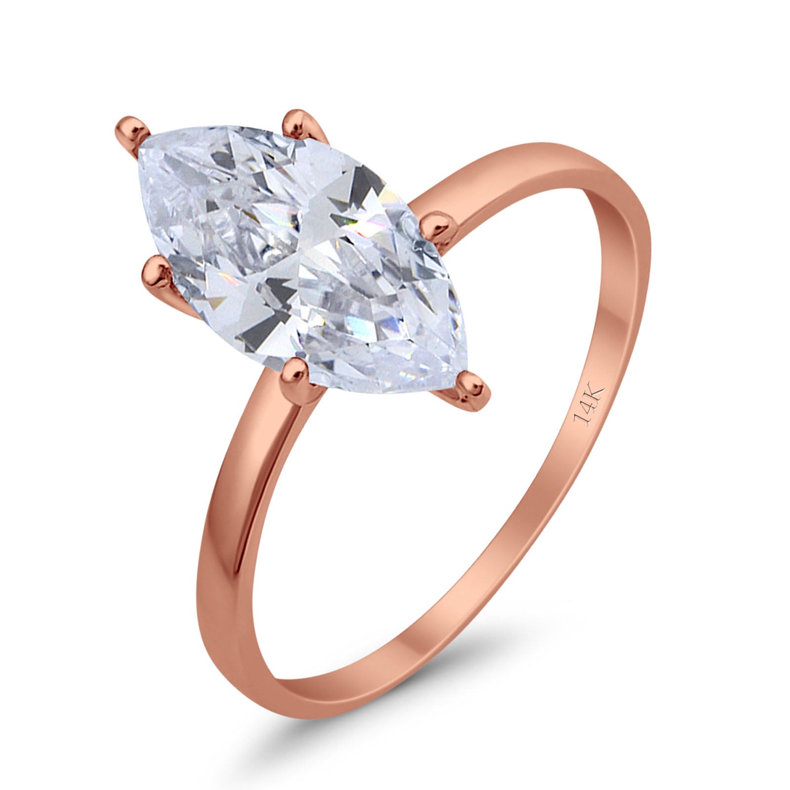 14K Rose Gold Solitaire Marquise Bridal Wedding Engagement Ring Simulated CZ Size-7