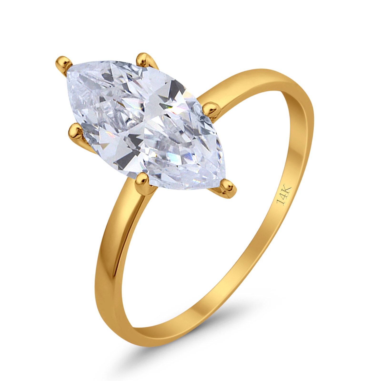 14K Yellow Gold Solitaire Marquise Bridal Wedding Engagement Ring Simulated CZ Size-7