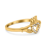 14K Yellow Gold Heart Claddagh Art Deco Wedding Ring Simulated Cubic Zirconia