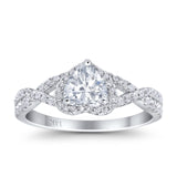 14K White Gold Heart Promise Ring Infinity Shank Round Simulated Cubic Zirconia Size-7