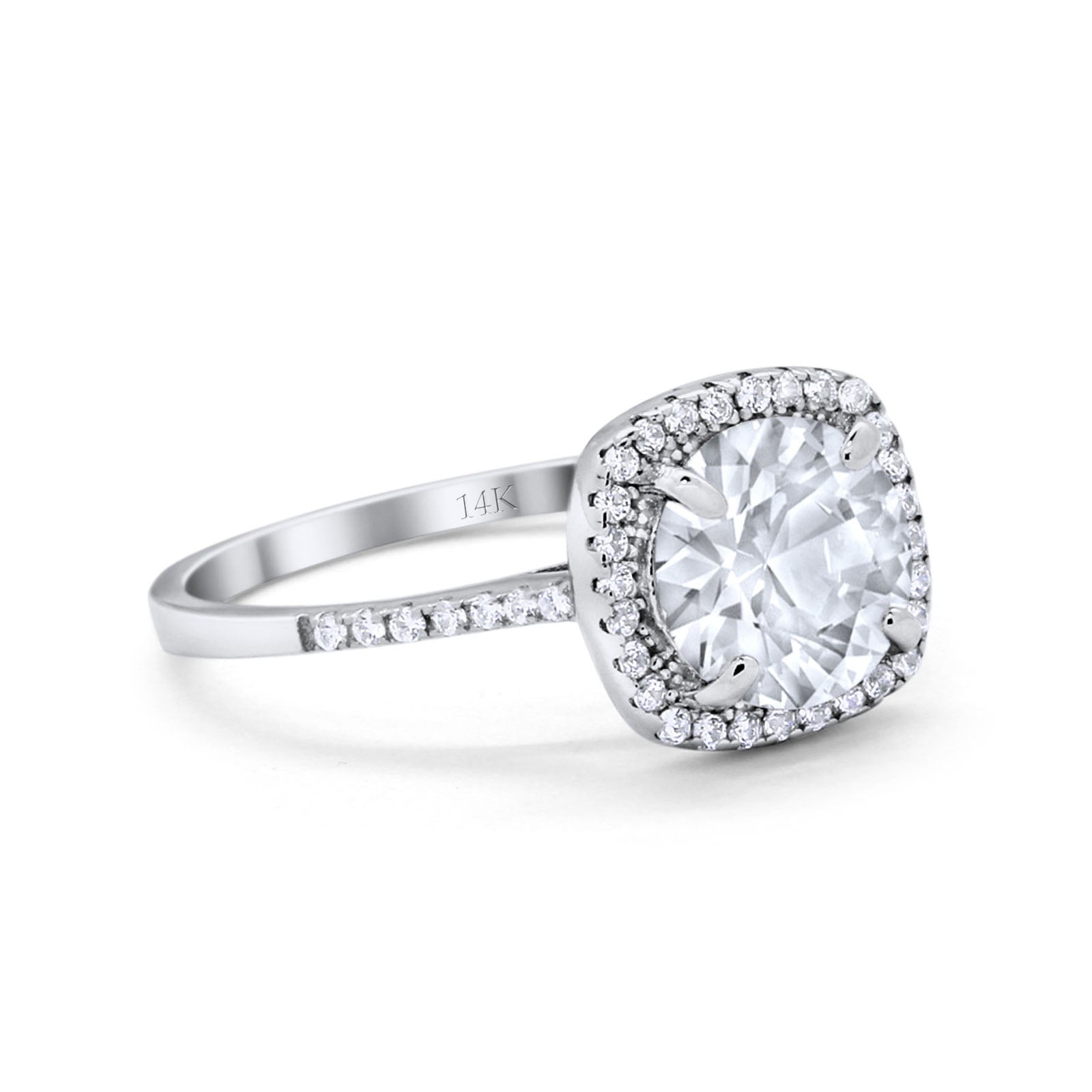 14K White Gold Halo Round Bridal Wedding Engagement Ring Simulated CZ