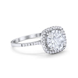 14K White Gold Halo Round Bridal Wedding Engagement Ring Simulated CZ