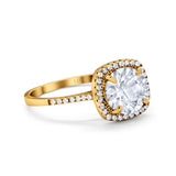 14K Yellow Gold Halo Round Bridal Wedding Engagement Ring Simulated CZ Size-7