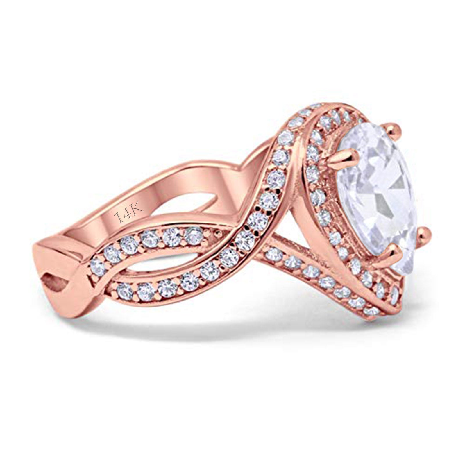 14K Rose Gold Teardrop Pear Bridal Simulated CZ Wedding Engagement Ring Size-7